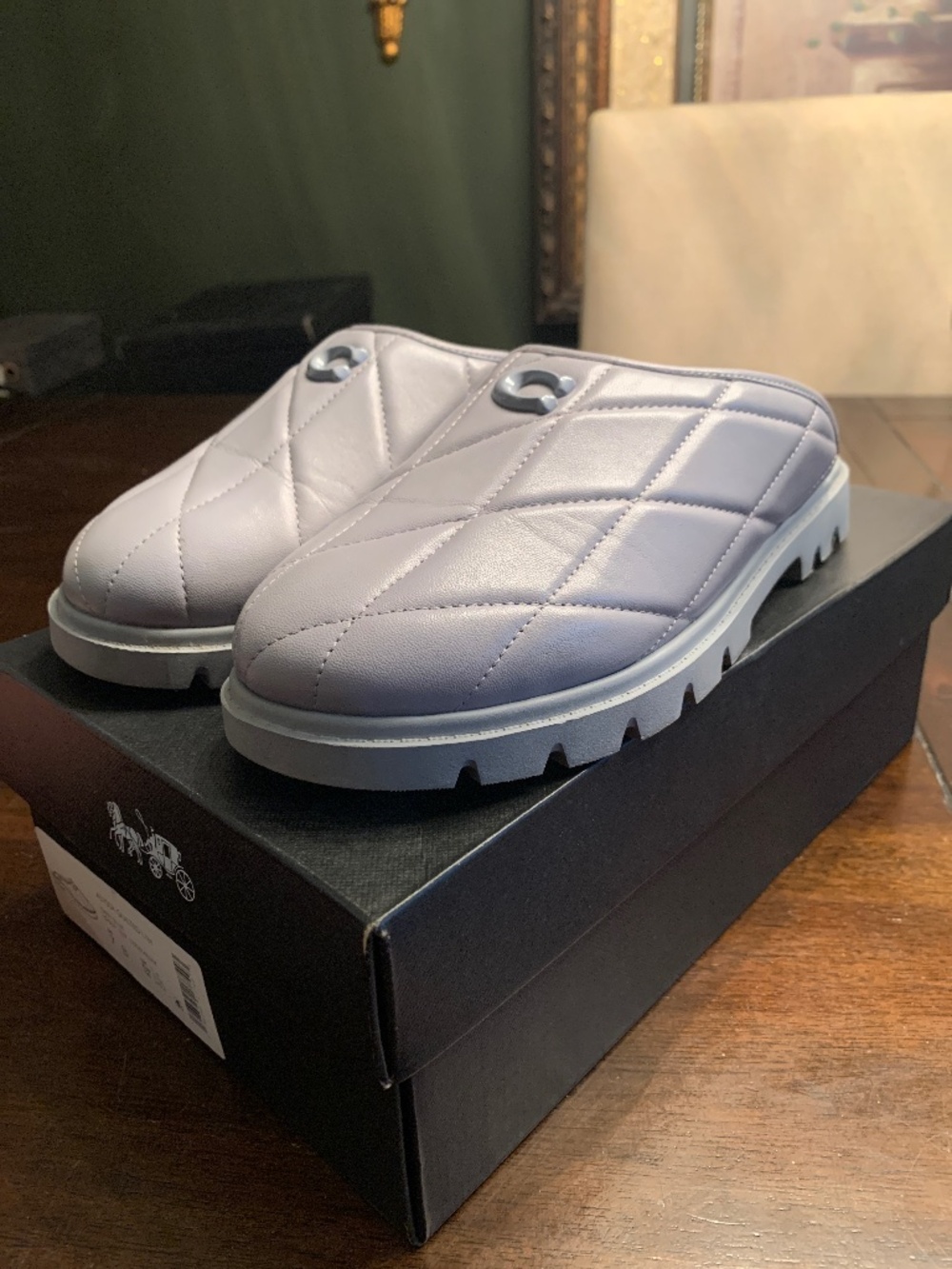 Coach Alyssa Quilted lth Grey-Blue slippers